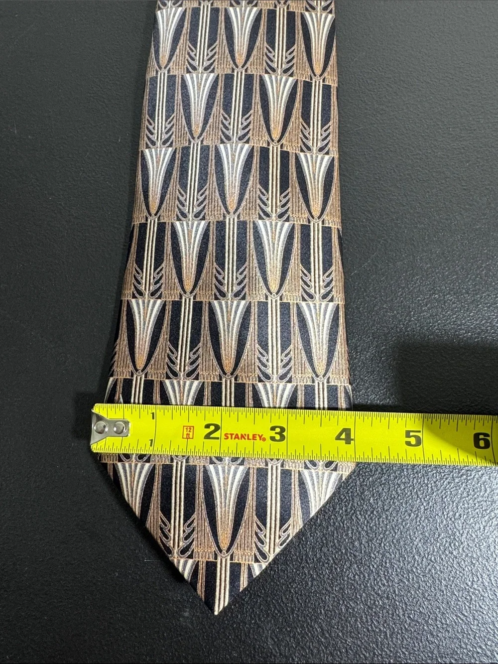 Lanvin mens brown geometric abstract pattern 100% silk luxury tie EUC